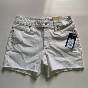 White High Rise Midi Shorts
